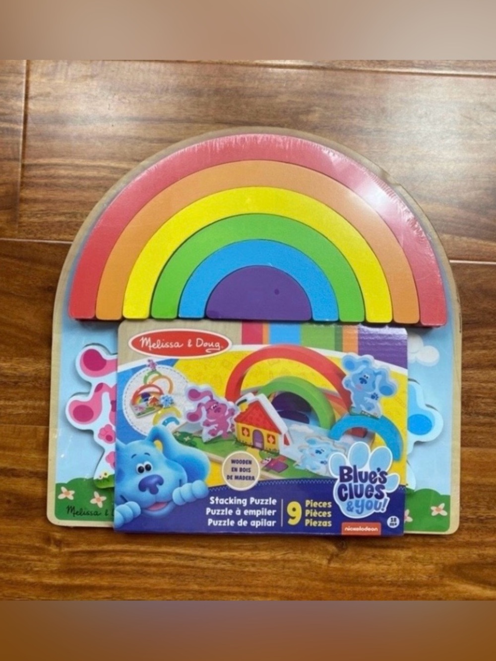 NWT New Melissa & Doug Blues Clues & You! Wooden Rainbow Stacking 9 Piece 18M+
